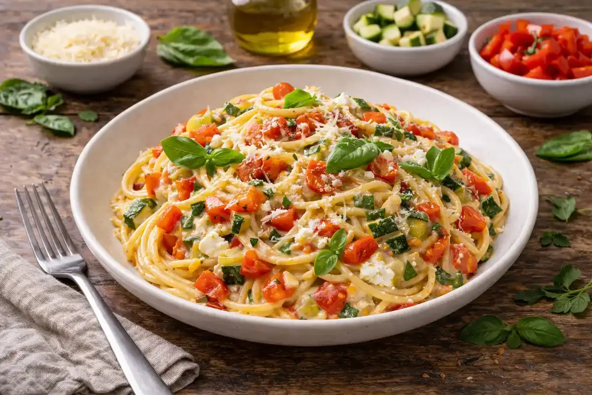 Špageti s umakom od povrća i ricottom