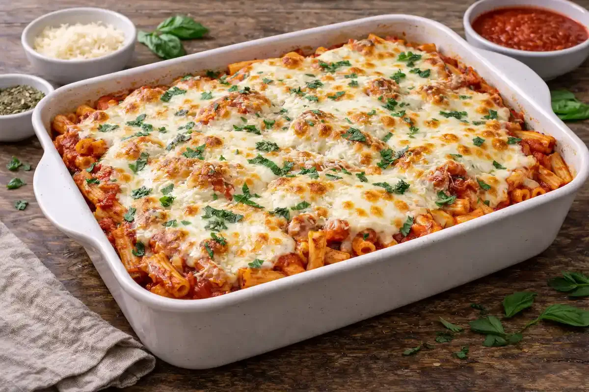 Zapečena tjestenina s paradajzom i mocarelom